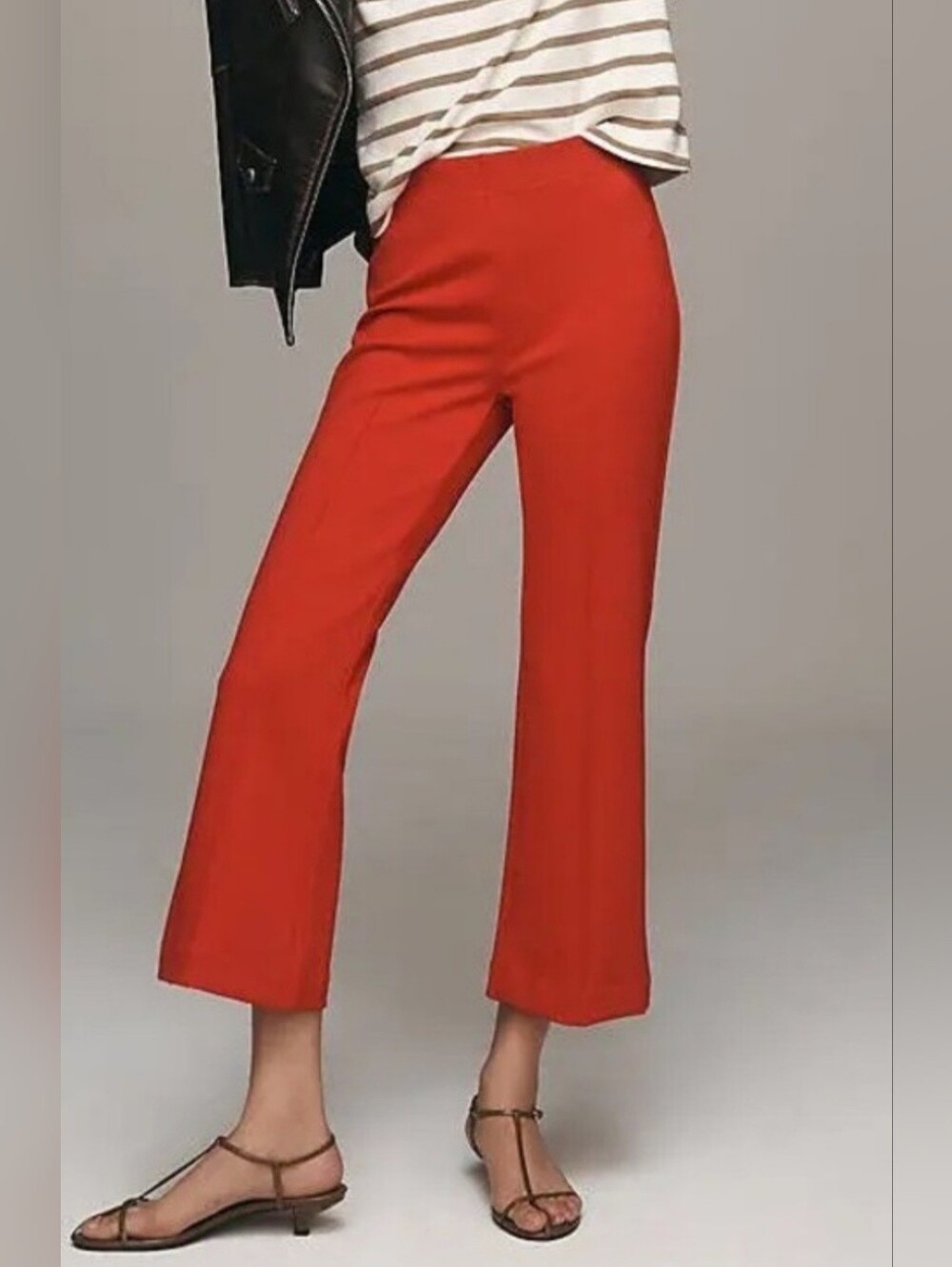 Anthropologie Maeve Margot Kick Flare Cropped Knit Stretch Pants in Cherry Red